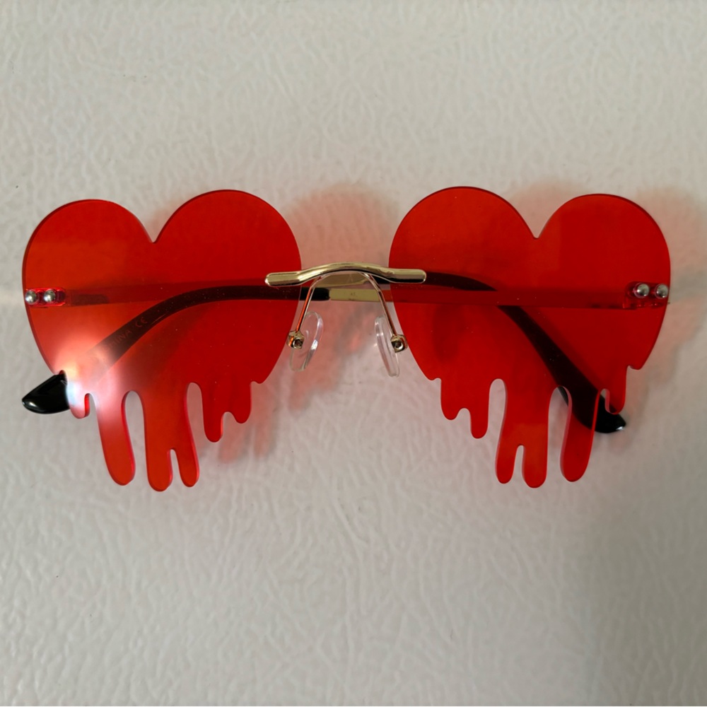 Red Droopy Heart Sunglasses Cosplay